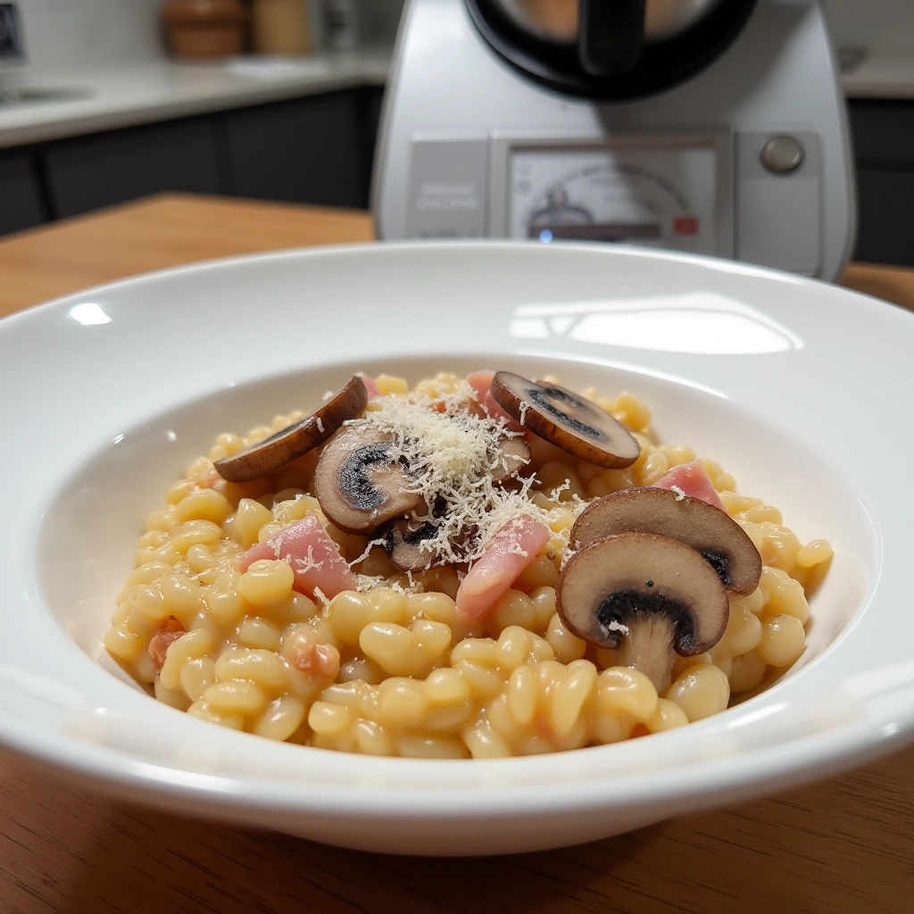 Risotto de jamón y setas preparado en Thermomix
