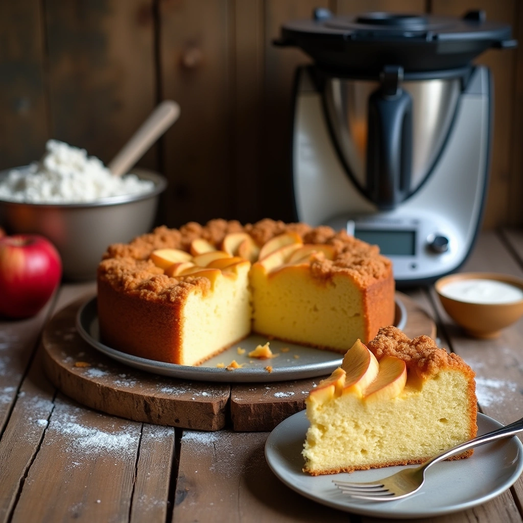 Bizcocho de manzana Thermomix recién horneado con manzanas frescas y una textura esponjosa.