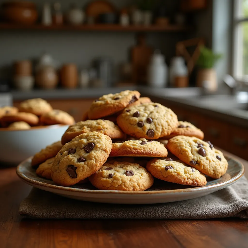 Cookies americanas caseras con chispas de chocolate recién horneadas.